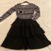 Lularoe Dresses | Lularoe Long Sleeve Dress, Size L, Black Skirt And Geometric Design Top | Color: Black/White | Size: L
