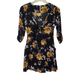Free People Dresses | Free People Black Floral 3/4 Sleeves Front Tie Mini Dress 2 | Color: Black/Yellow | Size: 2