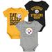 Newborn & Infant Black/Gold Pittsburgh Steelers Eat Sleep Drool Football Three-Piece Bodysuit Set