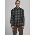 Karohemd JACK & JONES "JJ JJEGINGHAM TWILL SHIRT L/" Gr. M (48), N-Gr, schwarz (olivgrün, schwarz) Herren Hemden Langarm