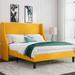 Full Size Modern Platform Bed Frame with Wingback, Light Yellow