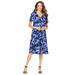 Plus Size Women's Ultrasmooth® Fabric V-Neck Swing Dress by Roaman's in Navy Watercolor Tulip (Size 14/16) Stretch Jersey Short Sleeve V-Neck