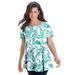 Plus Size Women's Swing Ultimate Tee with Keyhole Back by Roaman's in Emerald Paisley Vines (Size 1X) Short Sleeve T-Shirt