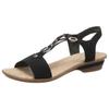 Sandalette RIEKER, Damen, Gr. 39, schwarz, Velourslederimitat, unifarben, elegant, Schuhe, Sommerschuh, Sandale, Keilabsatz, im modernen Look