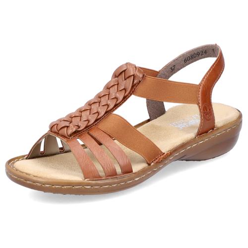 Riemchensandale RIEKER Gr. 37, braun (cognac) Damen Schuhe Sommerschuh, Sandalette, Keilabsatz, mit Stretchbänder