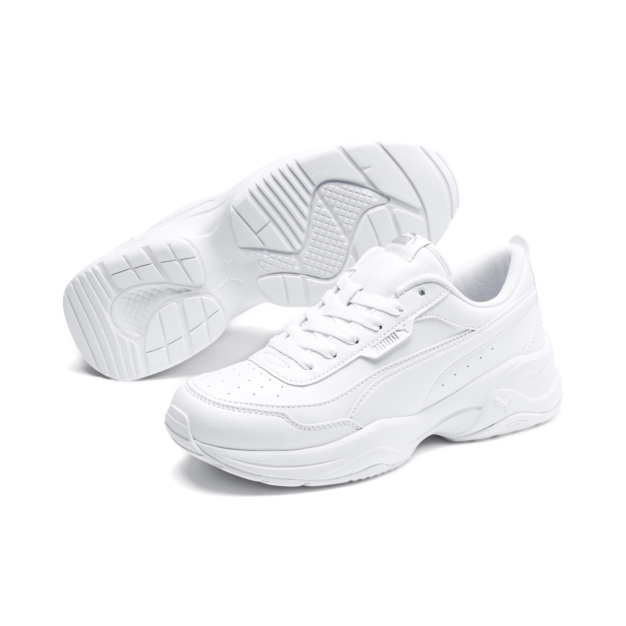 Sneaker PUMA "Cilia Mode Sneakers Damen", Damen, Gr. 37,5, grau (weiß silber gray), Obermaterial: Textil, Synthetik; Futter: Textil; Innensohle: Textil; Laufsohle: Gummi, Synthetik, Schuhe Sneaker
