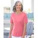 Appleseeds Women's Coastal Cotton Short-Sleeve Jewelneck Tee - Pink - 1X - Womens