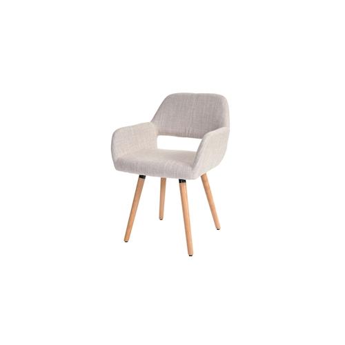 6er-Set Esszimmerstuhl HWC-A50 II, Stuhl Küchenstuhl, Retro 50er Jahre Design ~ Textil, creme/grau, helle Beine