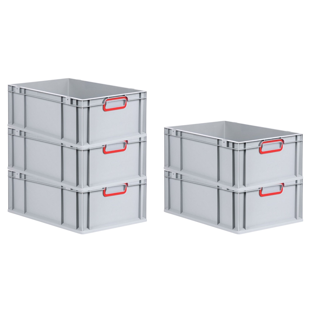 PROREGAL 5x Eurobox NextGen Color | HxBxT 22x40x60cm | 44 Liter | Griffe rot geschlossen | Verstärkter Boden | Eurobehälter Image