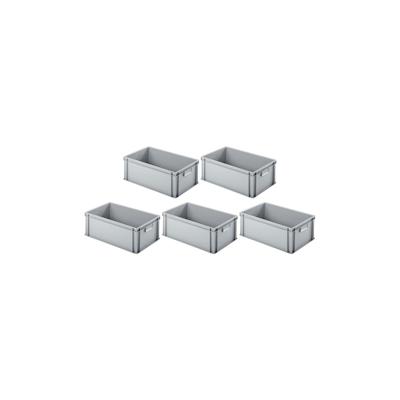 PROREGAL 5x Eurobehälter mit geschlossenem Griff | HxBxT 22x40x60cm | 38 Liter | Grau | Eurobox, Transportbox, Transportbehälter Image