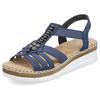 Riemchensandale RIEKER, Damen, Gr. 42, blau (jeansblau), Lederimitat, elegant, Schuhe, Sommerschuh, Sandalette, Keilabsatz, mit modischen Schmuckelementen