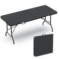 VOUNOT Gartentisch Klapptisch 180x75 cm, Campingtisch Buffettisch Klappbar mit Tragegriff für Garten, Terrasse und Balkon, Rattan Optik Schwarz