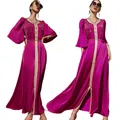 Abaya-Robe longue en satin pour femmes musulmanes caftan de Dubaï robe arabe du moyen-orient robe