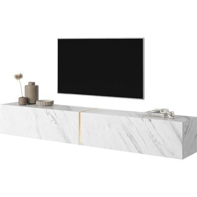 Bisira TV-Schrank Weiß in Marmor-Optik mit goldfarbenem Einsatz, 200 cm - Selsey Image