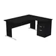 Pack Bureau d'angle compact retour à droite Pronto Bois - L.160 x P.100 cm - Plateau Noir - Pieds Noir + Caisson hauteur bureau L.43 x P.60 cm