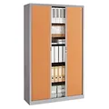 Armoire à rideaux métal Classtout Classique - H.198 x L.120 cm - Corps Gris - Rideaux Hêtre