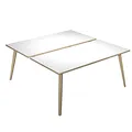 Bureau droit partagé 2 postes Halden - L.160 x P.166 cm - Plateau Blanc - Pieds bois Chêne