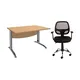 Pack Bureau droit Activity Métal L.120 x P.80 cm Plateau Hêtre - Pieds L Aluminium + Fauteuil Tami tissu/maille filet Noir