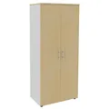 Meuble haut Axiome - L.80 x H.180 cm - 2 portes hautes - Corps Blanc - Portes Hêtre