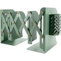 NOGIS Adjustable Bookends Metal Telescopic Book Stand Duty Metal Steel Book Stand Desktop Organizer Expandable Bookshelf with Pen Holder for Home Office School Library (Green)