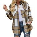 YFPWM Jackets for Women 2023 Winter Sports Sweatshirt Casual Fall Jacket Plaid Long Sleeve Pocket Loose Lapel Cardigan Jacket Coat Khaki XL