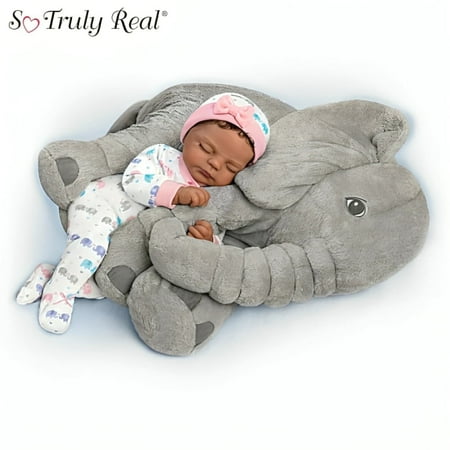 The Ashton - Drake Galleries Nia Lifelike So Truly RealÂ® African American Black Baby Girl Doll and Plush Elephant Set with Soft RealTouchÂ® Vinyl Skin by Master Doll Artist Violet Parker 16 -Inches