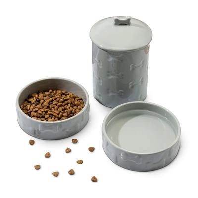 Park Life Designs Manor Grey Treat Jar and Bowl for Dogs, Medium, Pack of 3