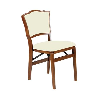 French Upholstered Back Wood Folding Chairs, Set Of 2 by Stakmore in Fruitwood