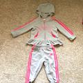 Adidas Matching Sets | 3/$30 Like New Adidas 12 Months Baby Ruffle Pink Stripe Track Jogging Suit Set | Color: Gray/Pink | Size: 12mb