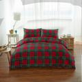 Rohi Luxury Thermal Tartan Check Super King Size Duvet Cover Set with Pillow Cases | 1x Super King Size Bed Duvet Cover 220 x 260cm | 2x Tartan Checked Pillows Case 50 x 75cm (Red)