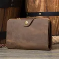 Portefeuille Vintage en cuir de cheval fou pour hommes en cuir véritable Long porte-monnaie