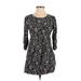 Old Navy Casual Dress - A-Line Crew Neck 3/4 sleeves: Black Floral Dresses - Women's Size X-Small