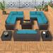 Grezone 13 Pieces Outdoor Patio Furniture with 43 55000BTU Gas Propane Fire Pit Table PE Wicker Rattan Sectional Sofa Patio Conversation Sets