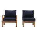 Modern Contemporary Urban Design Outdoor Patio Balcony Garden Furniture Lounge Chair Set Wood Navy Blue Natural