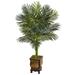 Nearly Natural 4.5 Golden Cane Palm Tree in Wooden Decorated Planter
