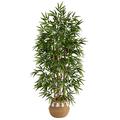 Nearly Natural 64 Bamboo Artificial Tree with Natural Bamboo Trunks in Boho Chic Handmade Cotton & Jute White Woven Planter