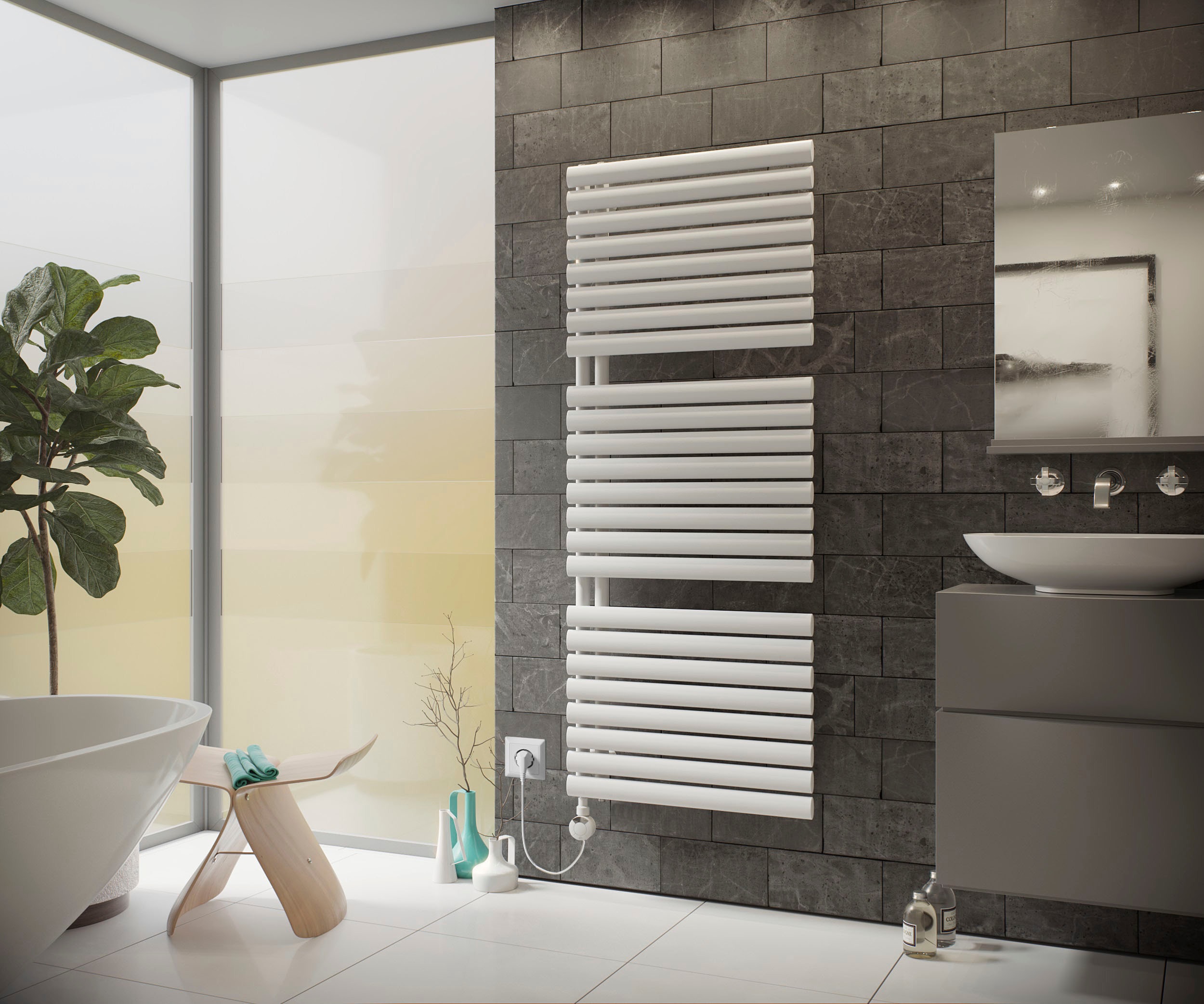 XIMAX Elektrischer Badheizkörper "Fortuna-Open, 1512 mm x 500 mm", weiß, B/H/T: 50cm x 151,2cm x 9,5cm, seidenmatt, Heizkörper, 600 Watt, Heizstab Typ 4, Weiß