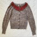 Anthropologie Sweaters | Anthropologie Moth Linen Heathered Brown Jewelers Choice Beaded Cardigan Sweater | Color: Brown/Red | Size: M