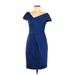 Lela Rose Cocktail Dress - Sheath V Neck Short sleeves: Blue Print Dresses - Women's Size 4