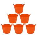 (Set of 6) 42L Litre Large Robust Flexi Tubs Multipurpose Flexible Rubber Storage Container Buckets Garden Trugs Laundry Basket Polyethylene Flex Tub For Home Gardening Toys -Made in UK (Orange)