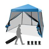 Costway 10 x 10 Feet Pop Up Canopy with with Mesh Sidewalls and Roller Bag-Blue