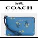 Coach Bags | Coach Blue Corner Zip Wristlet With Floral Bow Print Brand New With Tag | Color: Blue/Yellow | Size: Os