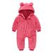 Baby Jumpsuit Newborn Baby Girls Boys Plush Cute Teddy Bear Ears Jumpsuit Warm Romper Hooded Coats Thicken Snowsuit Footed Bodysuit Autumn Winter Outwear Outfits Onesies Soild Color Pajamas