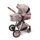 Newborn Carriage Infant Reversible Bassinet 2 in 1 Toddler Stroller,Multi-Position Recline Umbrella Stroller,Mosquito Net Footmuff Mom Bag (Color : Khaki)
