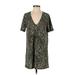 Zara Casual Dress - Shift Plunge Short sleeves: Black Floral Dresses - Women's Size Small