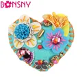 Bonsny-Broche florale en coton en forme de cœur pour femme broches de mariage broche pour collier