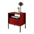 INES Nachttisch mit Metallgestell, Rot - Moderner Nachtschrank mit Schublade und offenem Ablagefach - 54 x 57 x 39 cm (B/H/T)