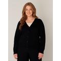 Cardigan BASE LEVEL CURVY "BAS-YVONNE", Damen, Gr. 46, schwarz, Feinstrick, Obermaterial: 80% Viskose, 20% Polyamid, unifarben, casual, normal hüftlang, V-Ausschnitt, Langarm Bündchen, Strickjacken, mit V-Ausschnitt und Knopfleiste