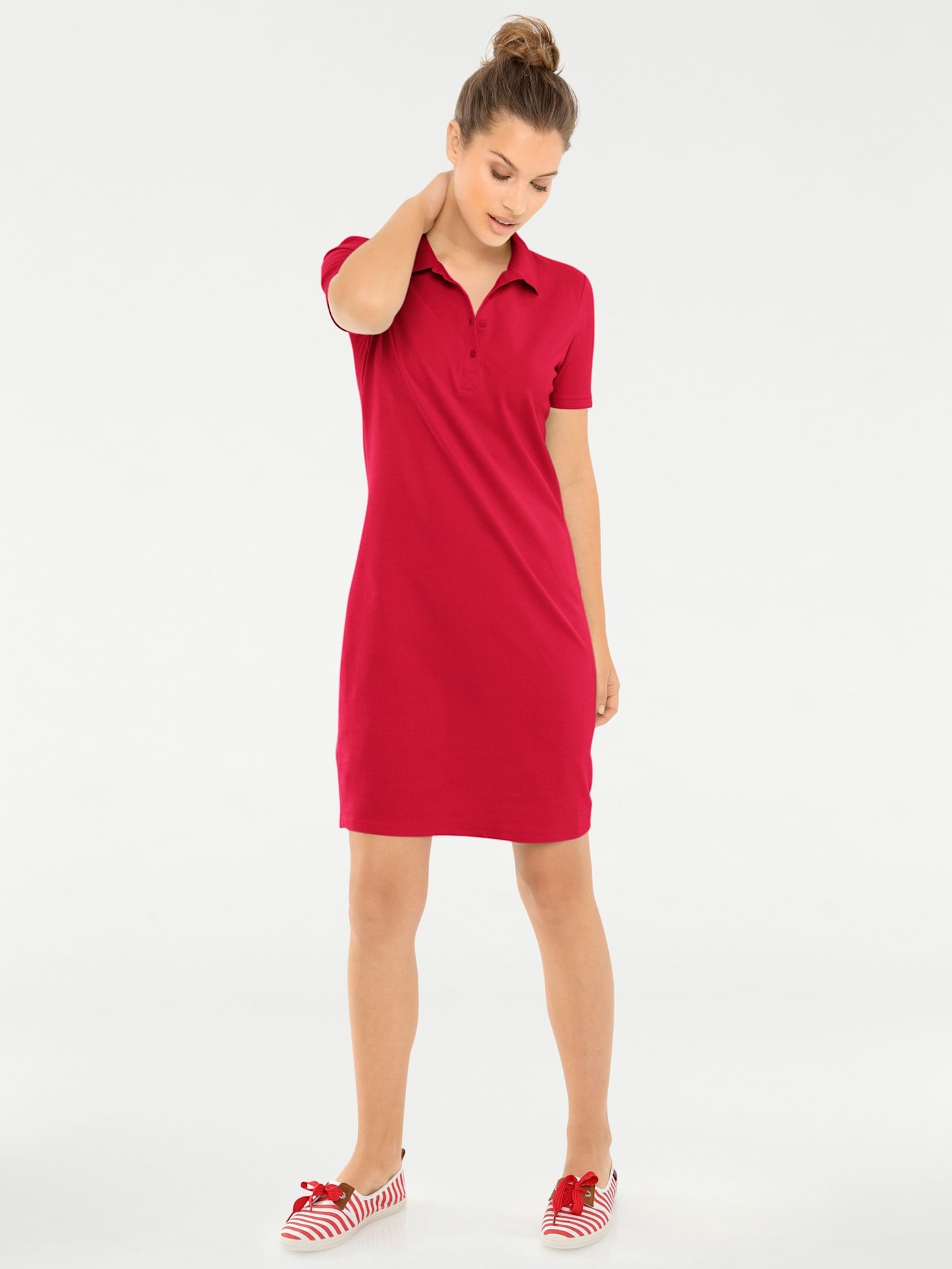 Shirtkleid "Polokleid", Damen, Gr. 38, Normalgrößen, rot, 95% Baumwolle, 5% Elasthan, B.C. BEST CONNECTIONS BY HEINE, unifarben, kurz, Kleider Shirtkleid