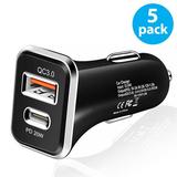 5-Pack USB C Car Charger Fast Charging[PD20W&QC18W] Type C Car Cigarette Lighter USB Charger Freedomtech USB-C Car Charger Adapter Compatible with iPhone 14 Pro Max Plus 13 12 iPad Samsung Google